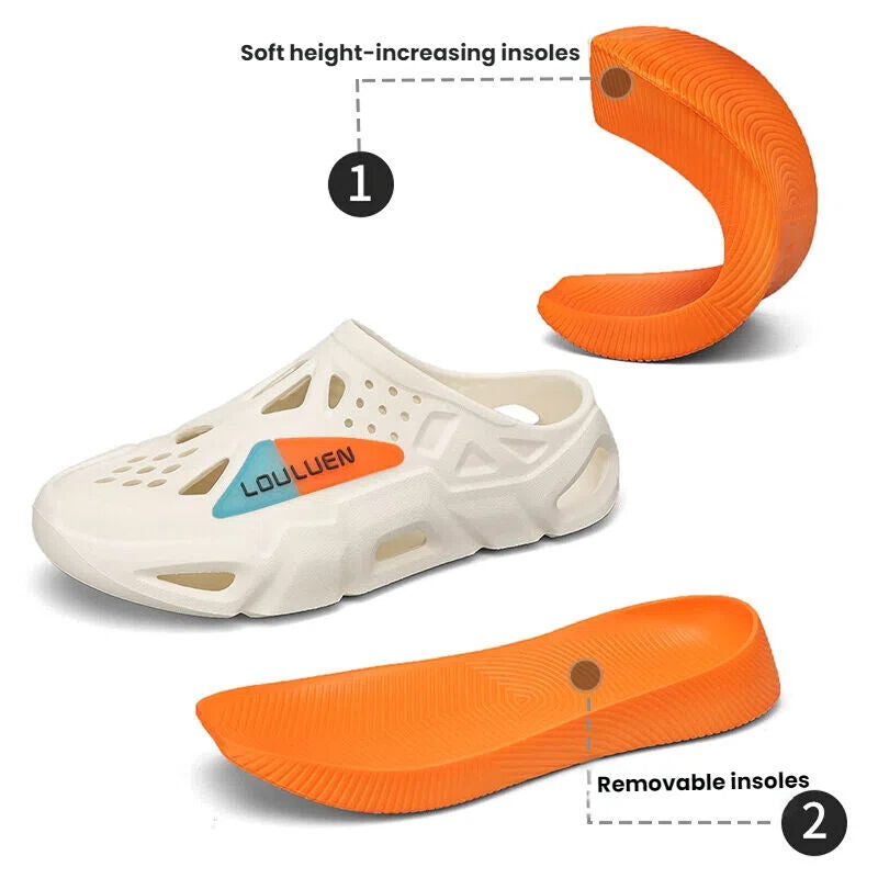 Men's Summer EVA Crocs with 3 Color Options - Breathable, Non-Slip, Comfortable Beach & Casual Sandals(white&orange-40-41) - Image 7