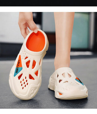 Men's Summer EVA Crocs with 3 Color Options - Breathable, Non-Slip, Comfortable Beach & Casual Sandals(white&orange-42-43) - Image 3