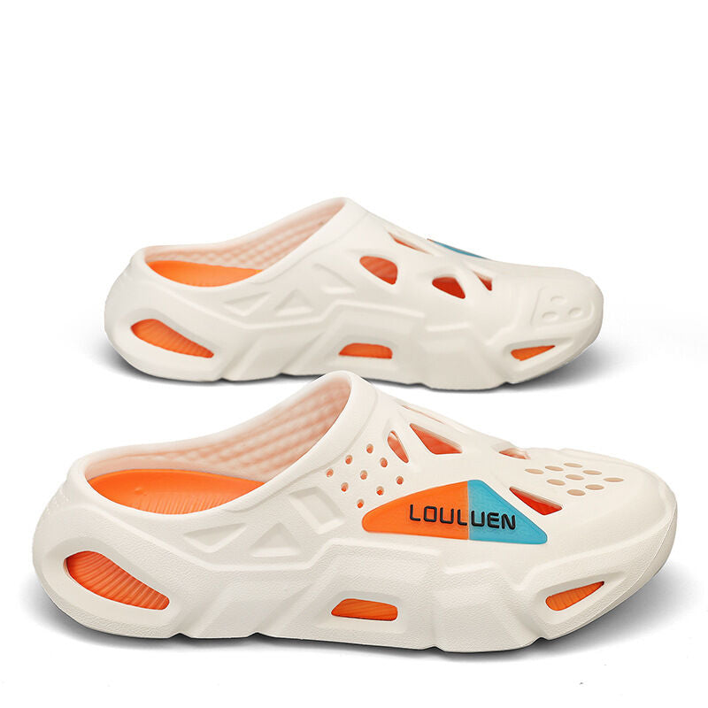 Men's Summer EVA Crocs with 3 Color Options - Breathable, Non-Slip, Comfortable Beach & Casual Sandals(white&orange-42-43) - Image 5