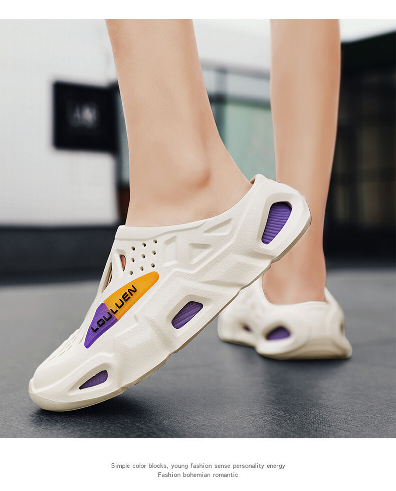 Men's Summer EVA Crocs with 3 Color Options - Breathable, Non-Slip, Comfortable Beach & Casual Sandals(white&purple-38-39) - Image 3