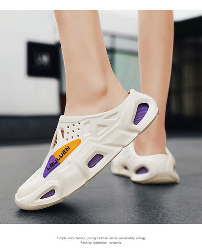 Men's Summer EVA Crocs with 3 Color Options - Breathable, Non-Slip, Comfortable Beach & Casual Sandals(white&purple-38-39) - Image 3