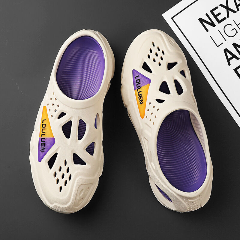 Men's Summer EVA Crocs with 3 Color Options - Breathable, Non-Slip, Comfortable Beach & Casual Sandals(white&purple-44-45)