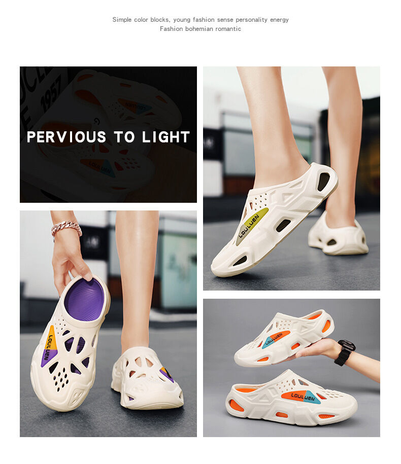 Men's Summer EVA Crocs with 3 Color Options - Breathable, Non-Slip, Comfortable Beach & Casual Sandals(white&purple-44-45) - Image 2