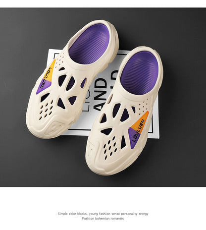 Men's Summer EVA Crocs with 3 Color Options - Breathable, Non-Slip, Comfortable Beach & Casual Sandals(white&purple-44-45) - Image 4
