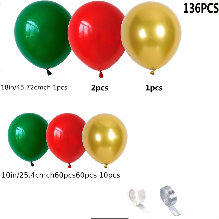 136PCS Christmas Balloon Set – Red Green Gold Latex & Foil Balloons - Image 2