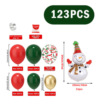 Christmas Balloon Arch Kit 123PCS - Red Green Gold Xmas Balloons with Snowman Foil - Image 2