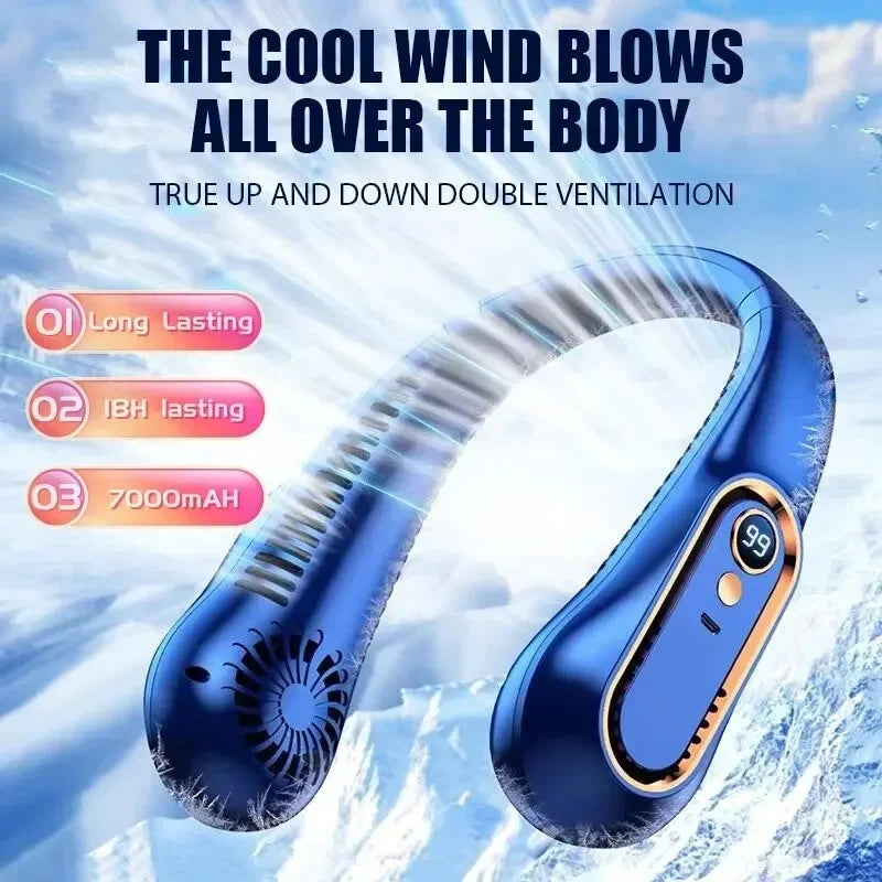 NNEOBA Neck Bladeless Fan Mini Portable-Blue - Image 2