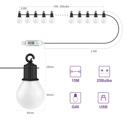 Bluetooth Colorful G40 Led Bulb String Lights - Image 2