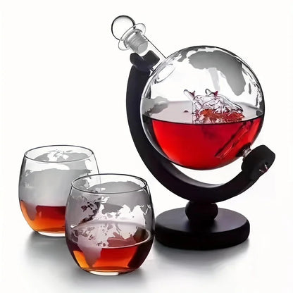 Globe Whiskey Decanter Set Lead-Free Glass Carafe - Image 3