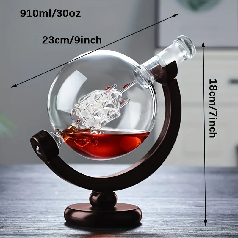 Globe Whiskey Decanter Set Lead-Free Glass Carafe - Image 4