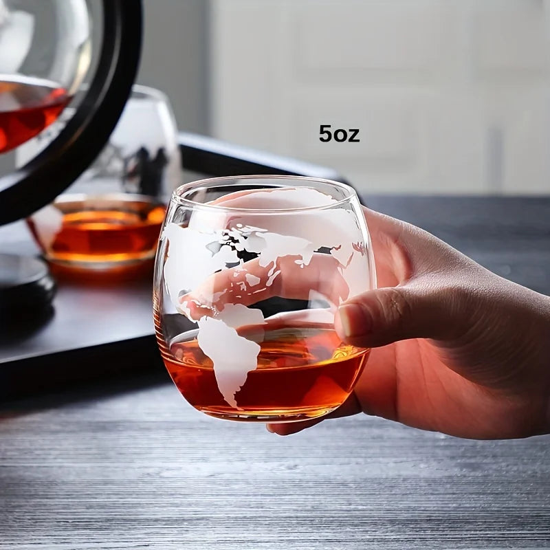 Globe Whiskey Decanter Set Lead-Free Glass Carafe - Image 5