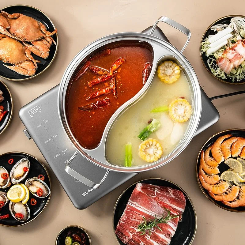 32cm 316 Stainless Steel Twin Divided Hot Pot Silver - Image 2