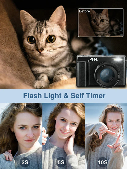 4K Digital Camera with Autofocus Anti-Shake Black - Image 4