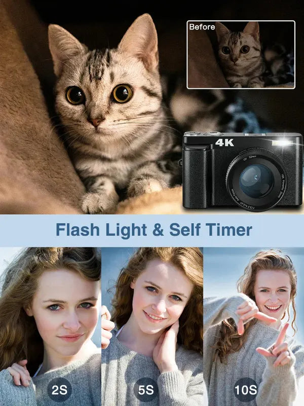 4K Digital Camera with Autofocus Anti-Shake Black - Image 4