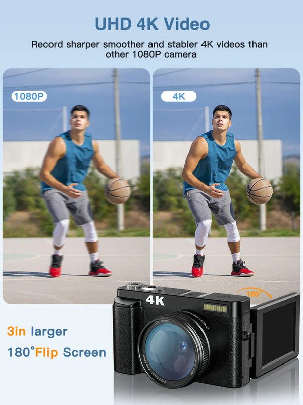 4K Digital Camera with Autofocus Anti-Shake Black - Image 6