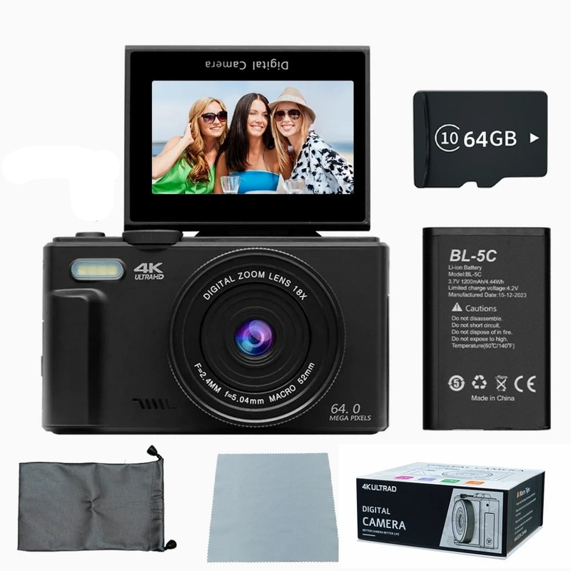 4K Digital Camera for Photography 64MP Vlogging Black - Image 2
