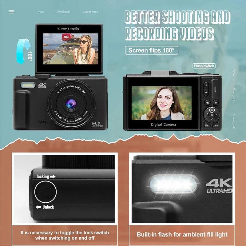 4K Digital Camera for Photography 64MP Vlogging Black - Image 7