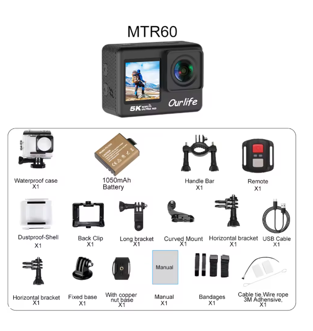 5K Action Camera with Touchscreen Waterproof Black - Image 5