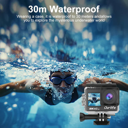5K Action Camera with Touchscreen Waterproof Black - Image 8