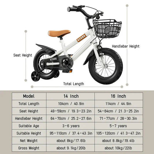 Kids Bike for Girls 3-7 Years with Basket