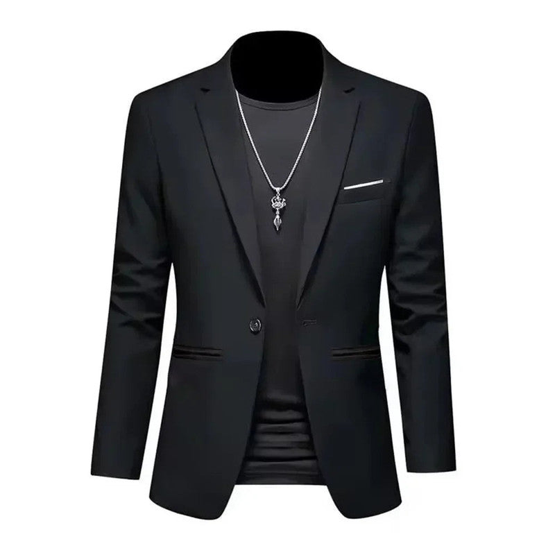 Mens Slim Fit Casual Suit Jacket Single Button (Black) - Image 2