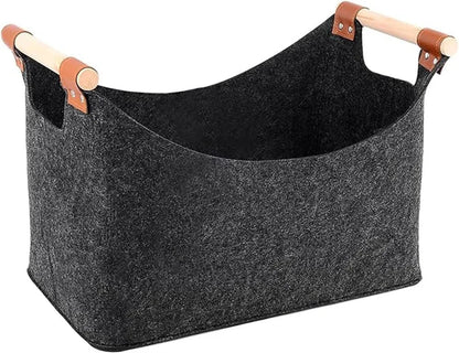 Wooden Firewood Storage Felt Basket Foldable - Image 2