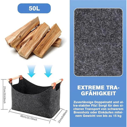 Wooden Firewood Storage Felt Basket Foldable - Image 4