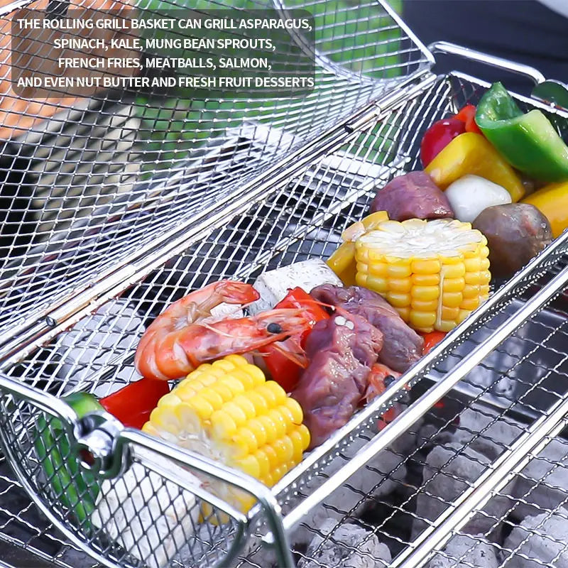 12-Inch Stainless Steel Rolling BBQ Grill Mesh Rotisserie - Image 5