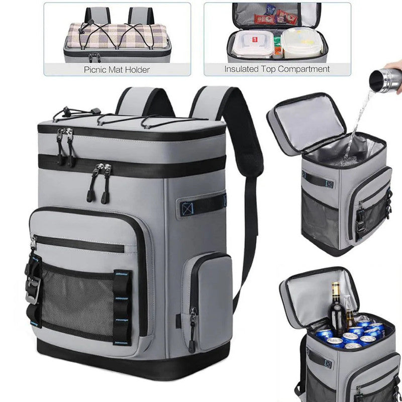 30L Camping Insulated Backpack Hot Cold Storage Gray - Image 2