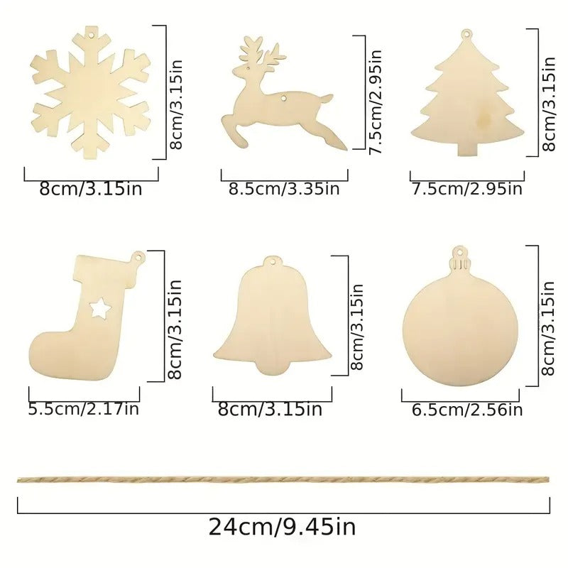 DIY Wooden Christmas Tree Ornaments Craft Set (60pcs) - Image 3