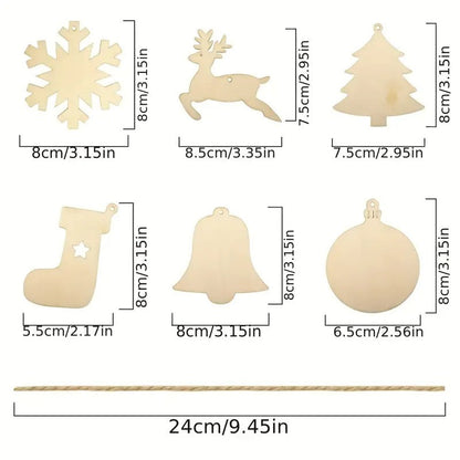 DIY Wooden Christmas Tree Ornaments Craft Set (60pcs) - Image 3