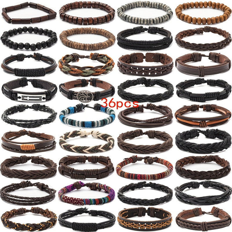 Men's Vintage PU Leather Bracelet Set (36pcs) - Image 6