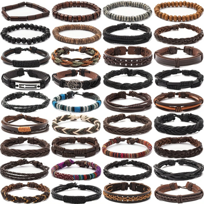 Men's Vintage PU Leather Bracelet Set (36pcs) - Image 7