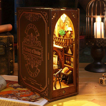 3D Miniature Bookshelf DIY Wooden Bookend Scene - Image 2