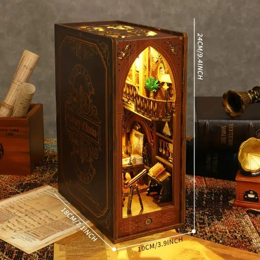 3D Miniature Bookshelf DIY Wooden Bookend Scene - Image 3