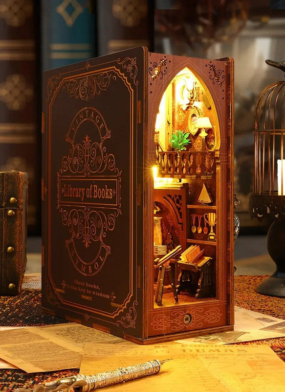 3D Miniature Bookshelf DIY Wooden Bookend Scene - Image 4