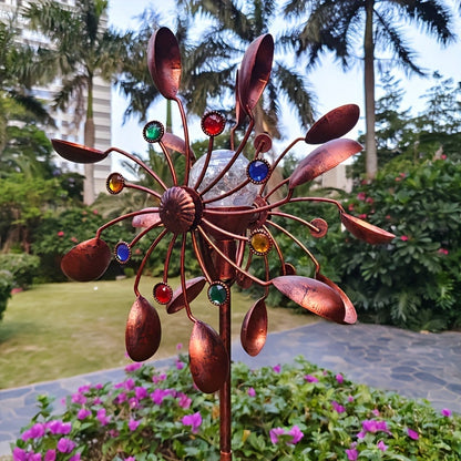 Solar Powered Metal Wind Spinner with LED Lights - Image 2