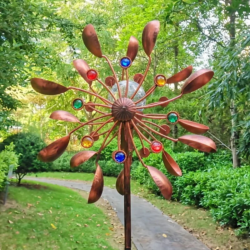 Solar Powered Metal Wind Spinner with LED Lights - Image 3