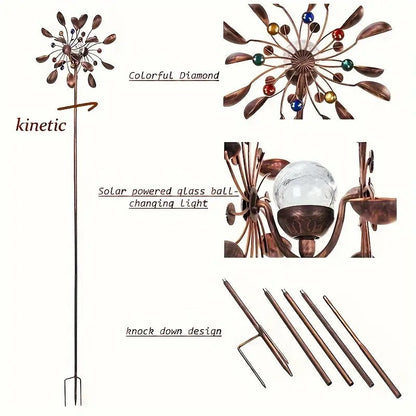 Solar Powered Metal Wind Spinner with LED Lights - Image 4