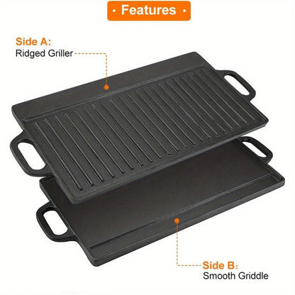Non-Stick Cast Iron Griddle Pan, Double-Sided Grill - Image 2