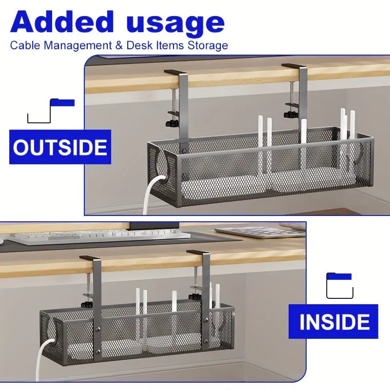 No-Drill Wire Organizer Under-Desk Cable Tray