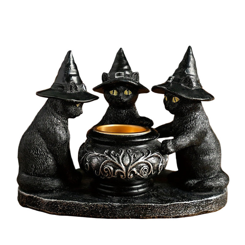 Halloween Witch Cat Sculpture Figurine - Image 3