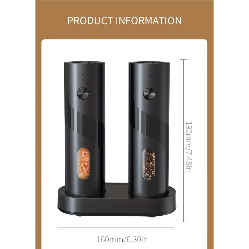 Electric Salt & Pepper Grinder Set with Charging Base (2 pcs) - Image 5