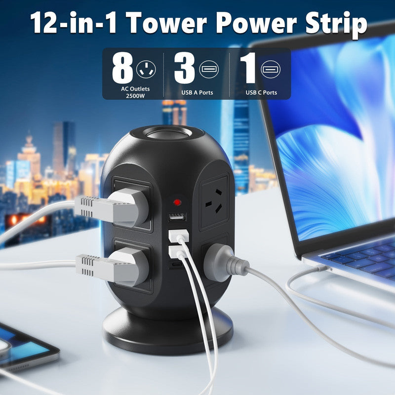 12-in-1 Tower Power Strip with USB - Image 2