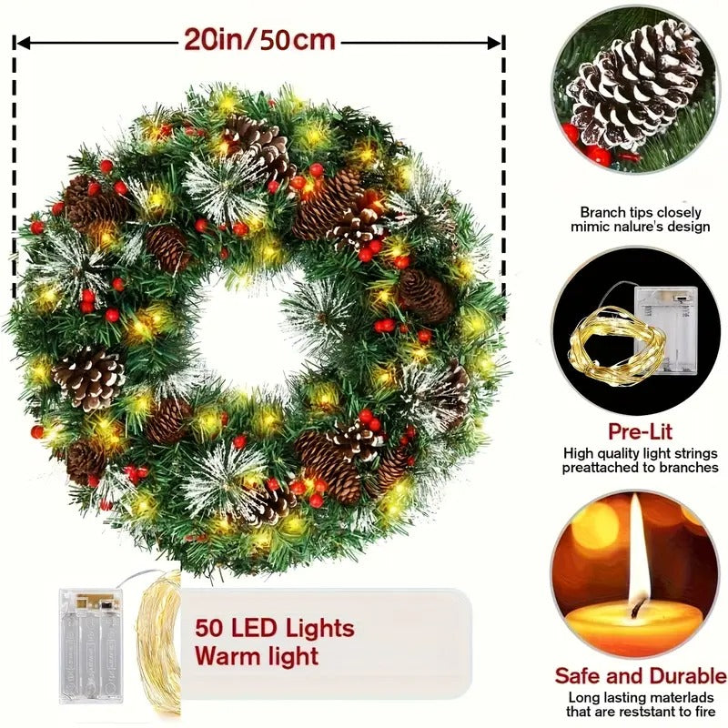 Christmas Wreath Pre-Lit Pine Cone LED Decoration - Image 2