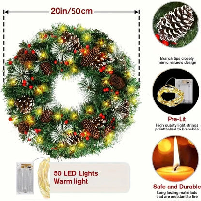 Christmas Wreath Pre-Lit Pine Cone LED Decoration - Image 2