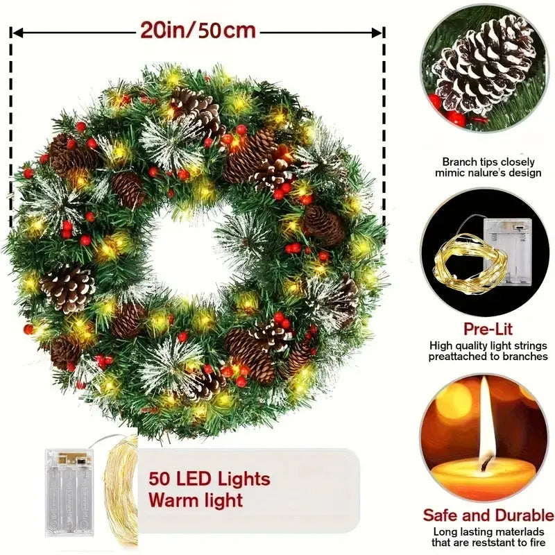 Christmas Wreath Pre-Lit Pine Cone LED Decoration - Image 2
