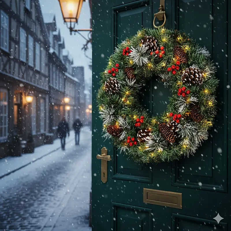 Christmas Wreath Pre-Lit Pine Cone LED Decoration - Image 3