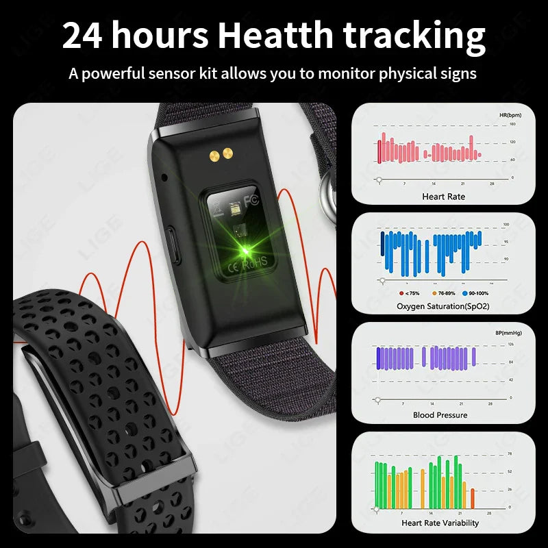 Smart Fitness Bracelet with 24H Heart Rate Black - Image 2