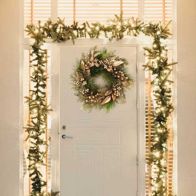Classic Christmas Wreath Golden Leaves and Berries - Image 4